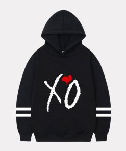 The Weeknd XO Black Hoodie with White Logo and Red Heart