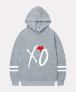 The Weeknd XO Grey Hoodie with White Logo and Heart Design