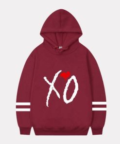 The Weeknd XO Maroon Hoodie with White Logo and Red Heart