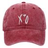 XO Embroidered Baseball Washeed Wine Red Cap