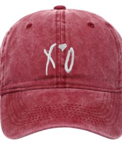 XO Embroidered Baseball Washeed Wine Red Cap